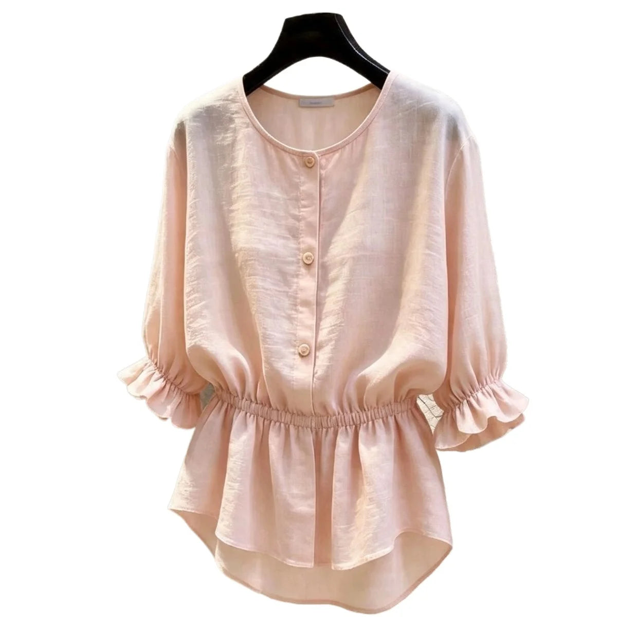 Chic French Waist Solid Shirt Women's Summer Lantern Sleeves Slim Commuter Top Fashion Korean Loose Blouse 2026 New Shirts