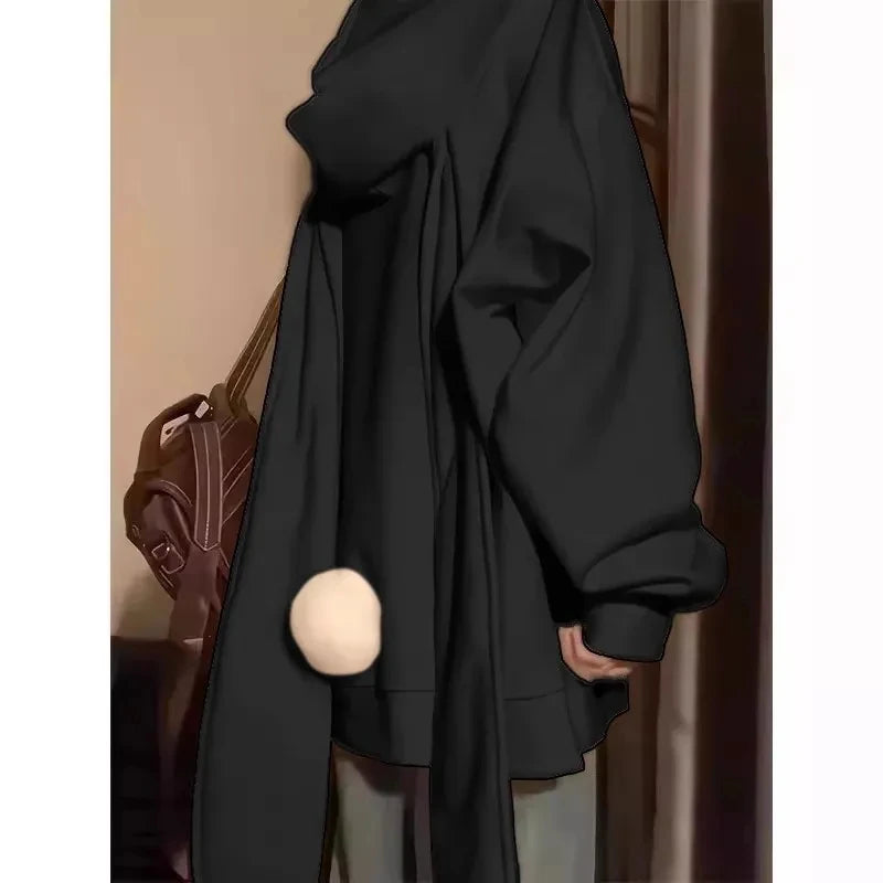 2025 Ropa Mujer Cute Hoodies Coats For Women Rabbit Ears Hooded Thicked Sweatshirts Zipper Casual Chic Oversized Hoodie Y2k Tops