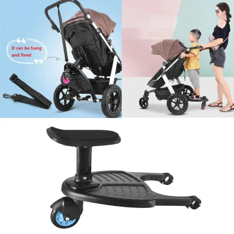 Baby Stroller with Ride-on Board Stroller Pedal Adapter Stroller Attachment with Removable Seat and Standing Platform