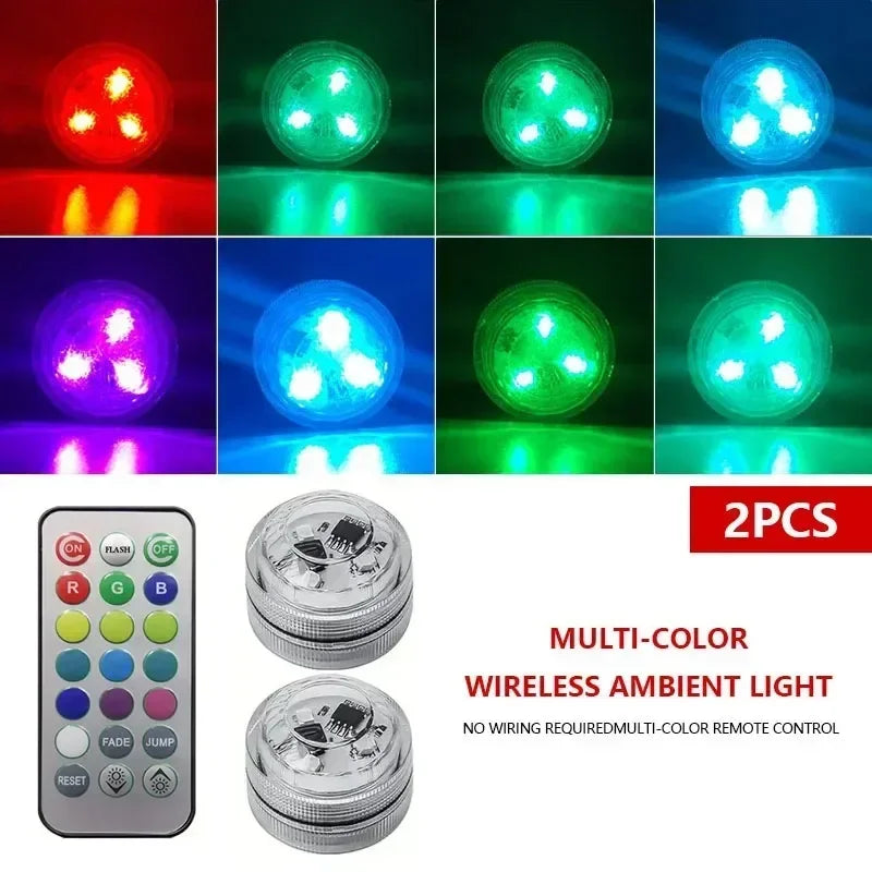 LED Car Interior Ambient Light Decoration Wireless Adhesive Bicycle Tail Auto Roof Foot Atmosphere Lamp Diamond Diving Lights