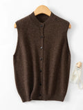 2025 New Women Wool Vest O-neck Sleeveless Cardigan Soft Simple Style Cashmere Sweater 100% Merino Wool Knitwear Waistcoat Tops
