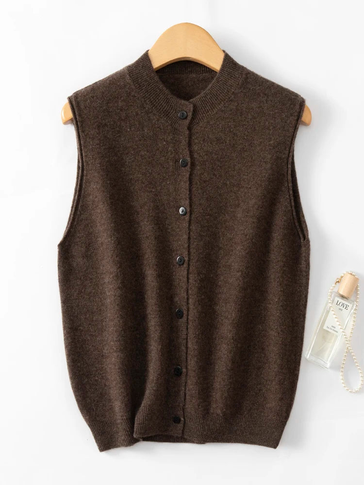 2025 New Women Wool Vest O-neck Sleeveless Cardigan Soft Simple Style Cashmere Sweater 100% Merino Wool Knitwear Waistcoat Tops