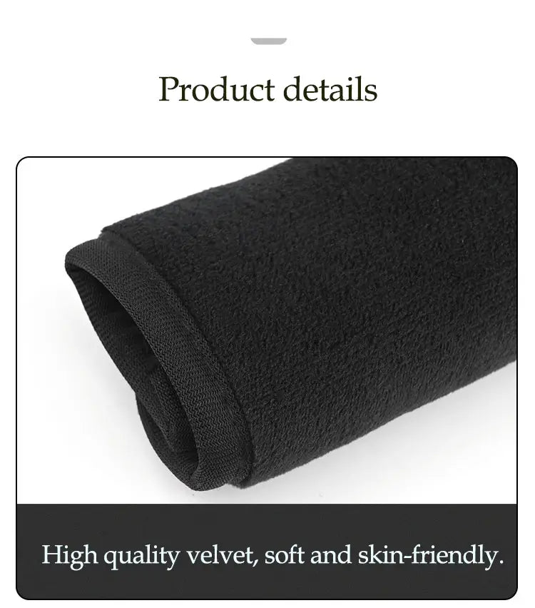 Black high-quality velvet roll showcasing the soft and skin-friendly material for plush seat belt covers black and pink car shoulder pads.