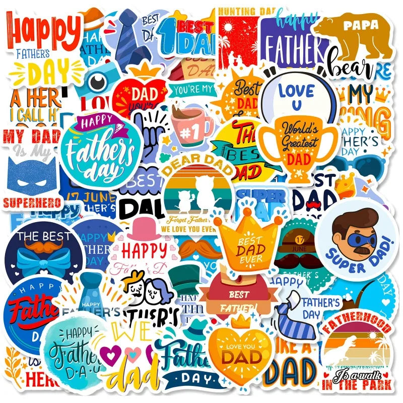 50pcs Text Father’s Day Stickers New Product Creative Thanksgiving Father’s Day Birthday Card Decorative Stickers for Friends