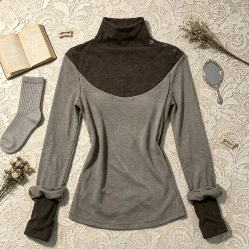 Long Sleeve T Shirts for Women Autumn American Vintage French Elegant Office Lady Blouse Korean Fashion Unique Design Tops Tees