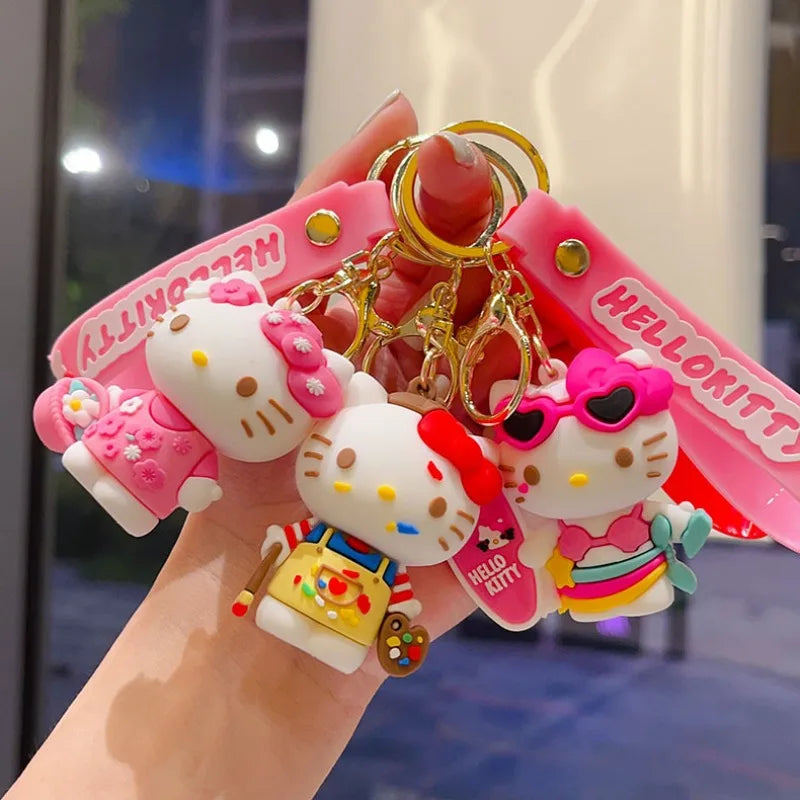 Cute Cat Keychain, Lovely Cartoon Design. Perfect Bag, Car Pendant Gift for Couples.