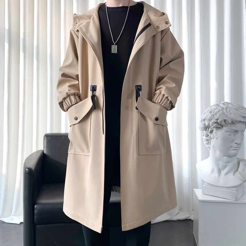 Trench Coat Mens New Fashion Army Green Overcoat Men Casual Windbreaker Solid Long Coat Male Autumn Homme Black/Khaki/Army Green