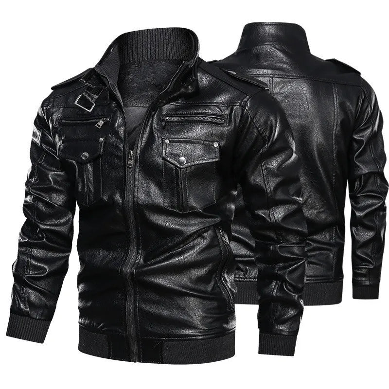 Men's Casual Motorcycle PU Leather Jacket, Biker Leather Coats, European Windbreaker, Genuine Leather Jacket, Winter, New, 2026