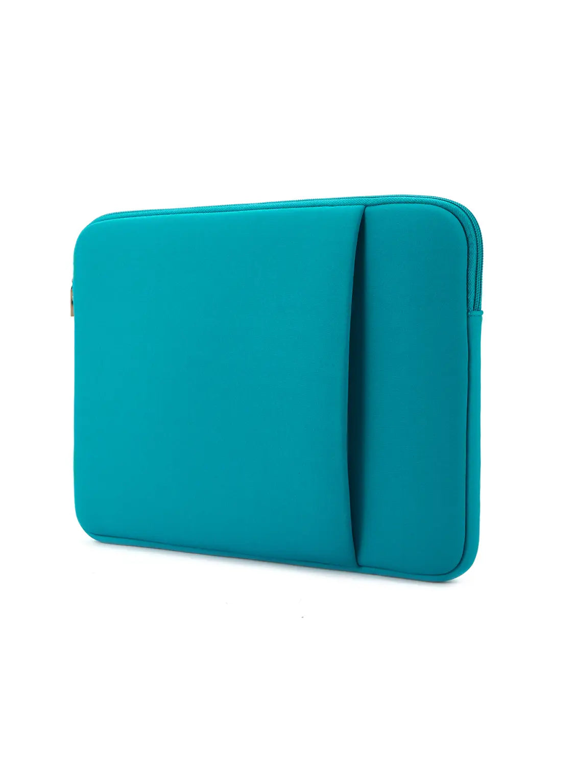 Tealfarbene multifunktionale Neopren-Laptoptasche mit einem vertikal angeordneten Reißverschlussfach an der Seite für Laptops von 11 bis 17 Zoll