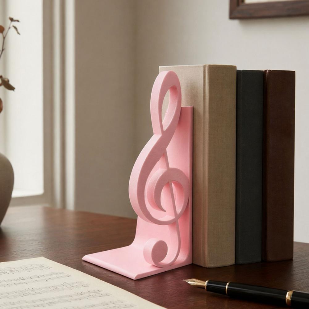 Rosa Kunststoff-Violinschlüssel als 3D-gedruckte Buchstütze, verwendet als Musikdekoration.