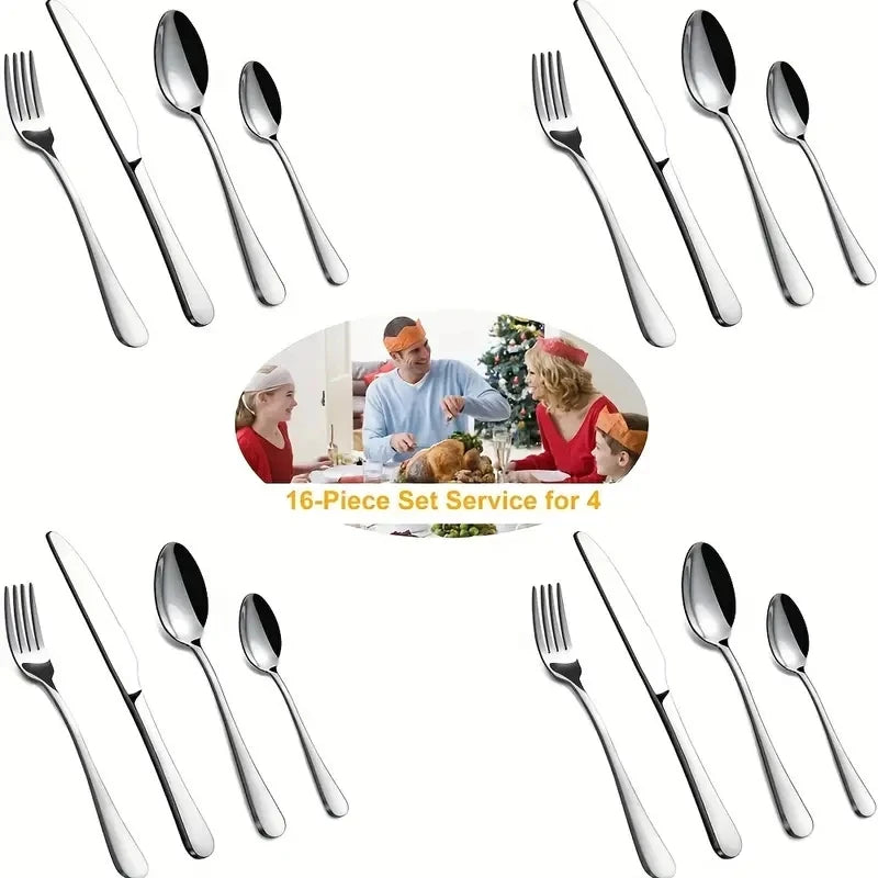 16pcs Stainless Steel Tableware Set Include Knives Forks Spoons Set Exquisite Cutlery Set Utensil Set For Home And Restaurant