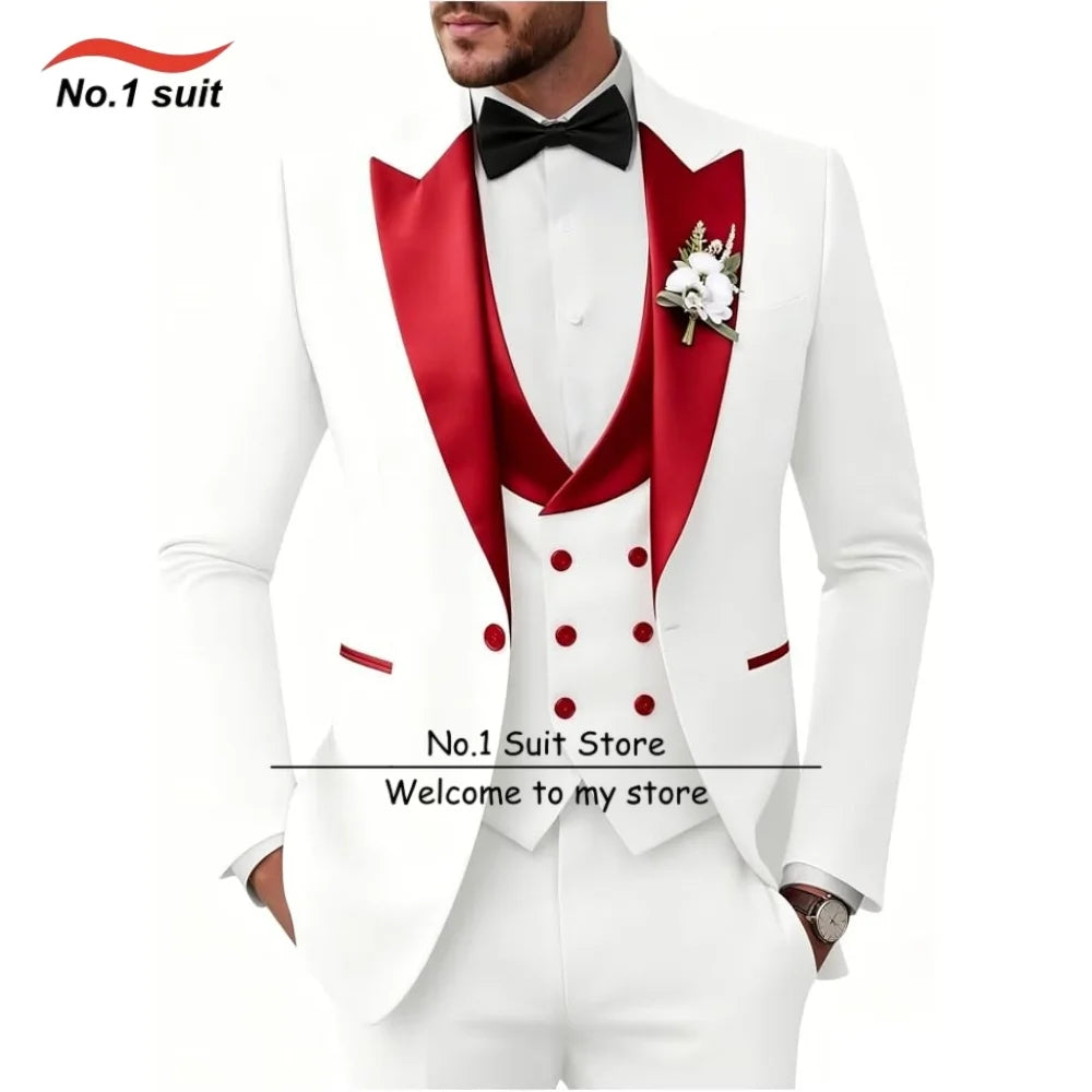 Wedding Tuxedo for Mens 3 Piece Suits Slim Fit Men Tuxedos Double-Breasted Prom Peaked Lapel Men Suits