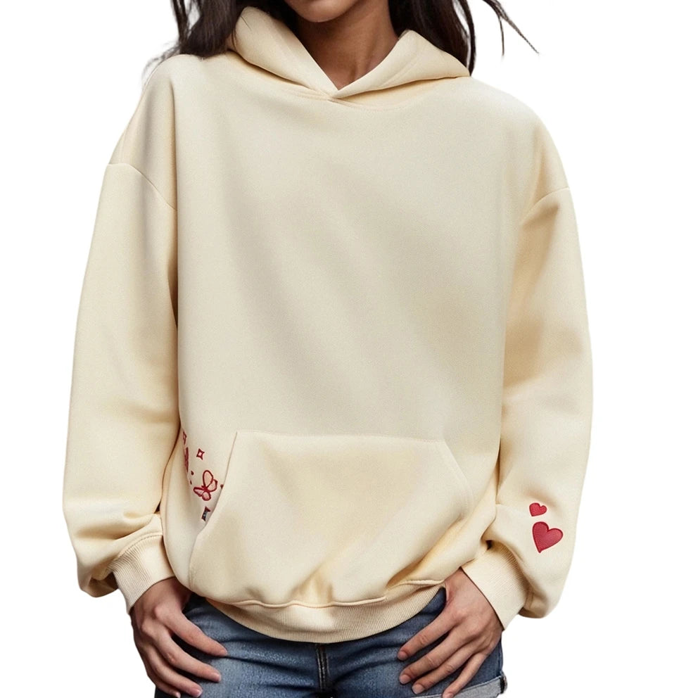 Classic Women's Embroidered Hoodies Casual Cozy Stylish Floral Letter Pattern Long Sleeve Loose Fit Hooded Sweatshirt