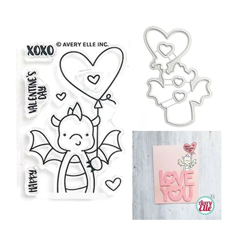 Valentine's Day New 2025 Clear Stamps for Paper Making Dragon Love Cutting Dies Set Scrapbooking Embossing Frame Card