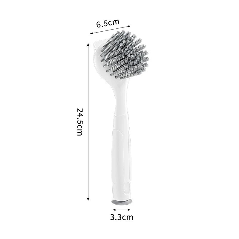 Kitchen Cleaning Brush Long Handle Dish Brush Stove Grease Scrubber 2in1 Cleaning Tools with Suction Bottom for Sink Pots Pans