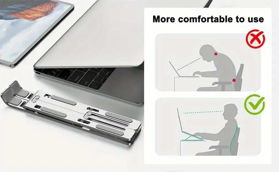 Silberner Aluminium-Laptopständer mit elegantem klappbarem Design und strukturierten Griffbereichen aus strapazierfähiger Aluminiumlegierung für eine ergonomische Nutzung
