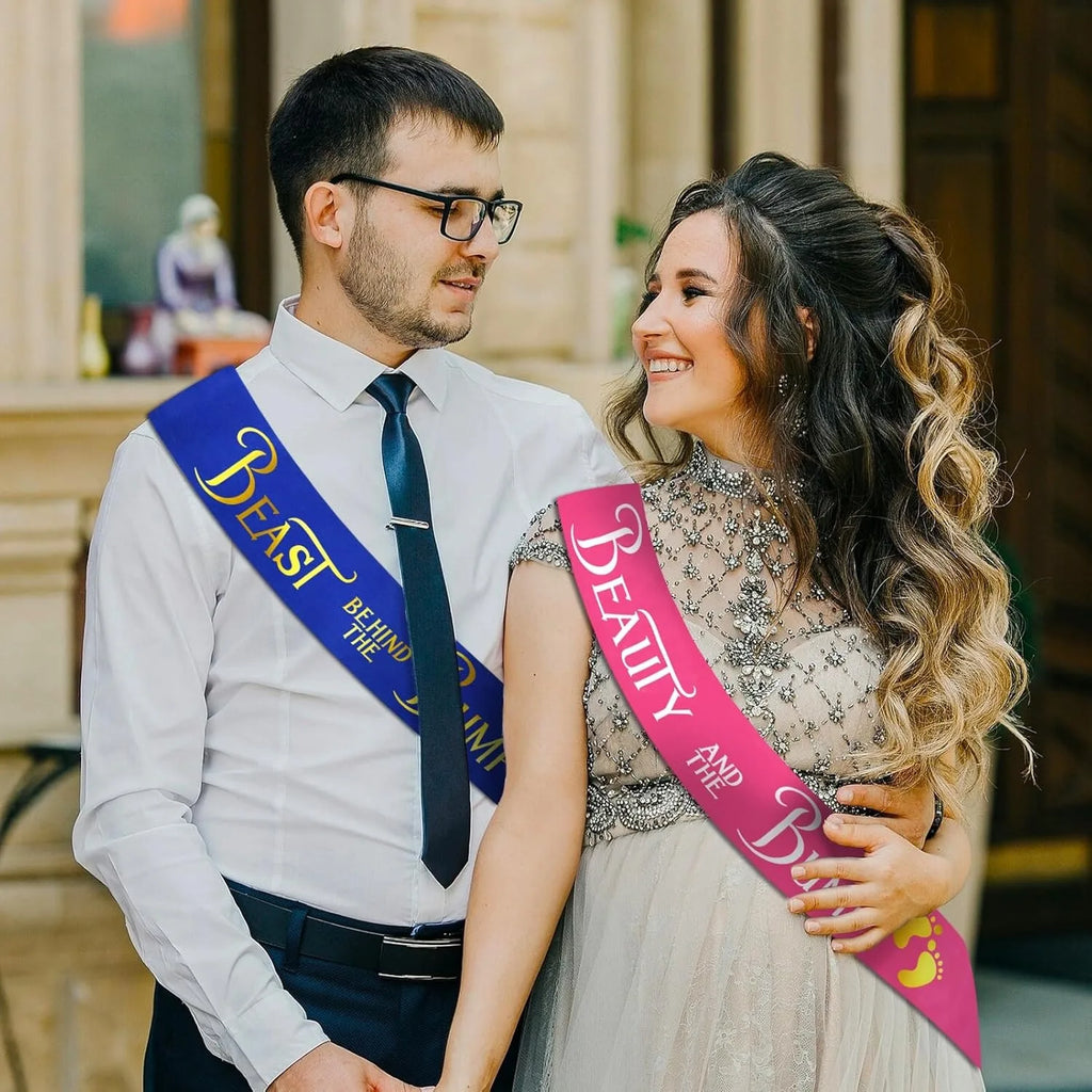 Mom to Be & Dad to Be Baby Shower Sash - Beauty and the Bump Sash | Beast Behind The Bump Sash for Gender Reveal Party Decoratio