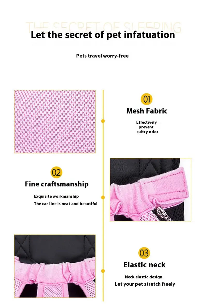 mochila transportadora para perro de malla rosa con cuello elástico y mano de obra esmerada, diseñada para mascotas pequeñas y uso para viajes