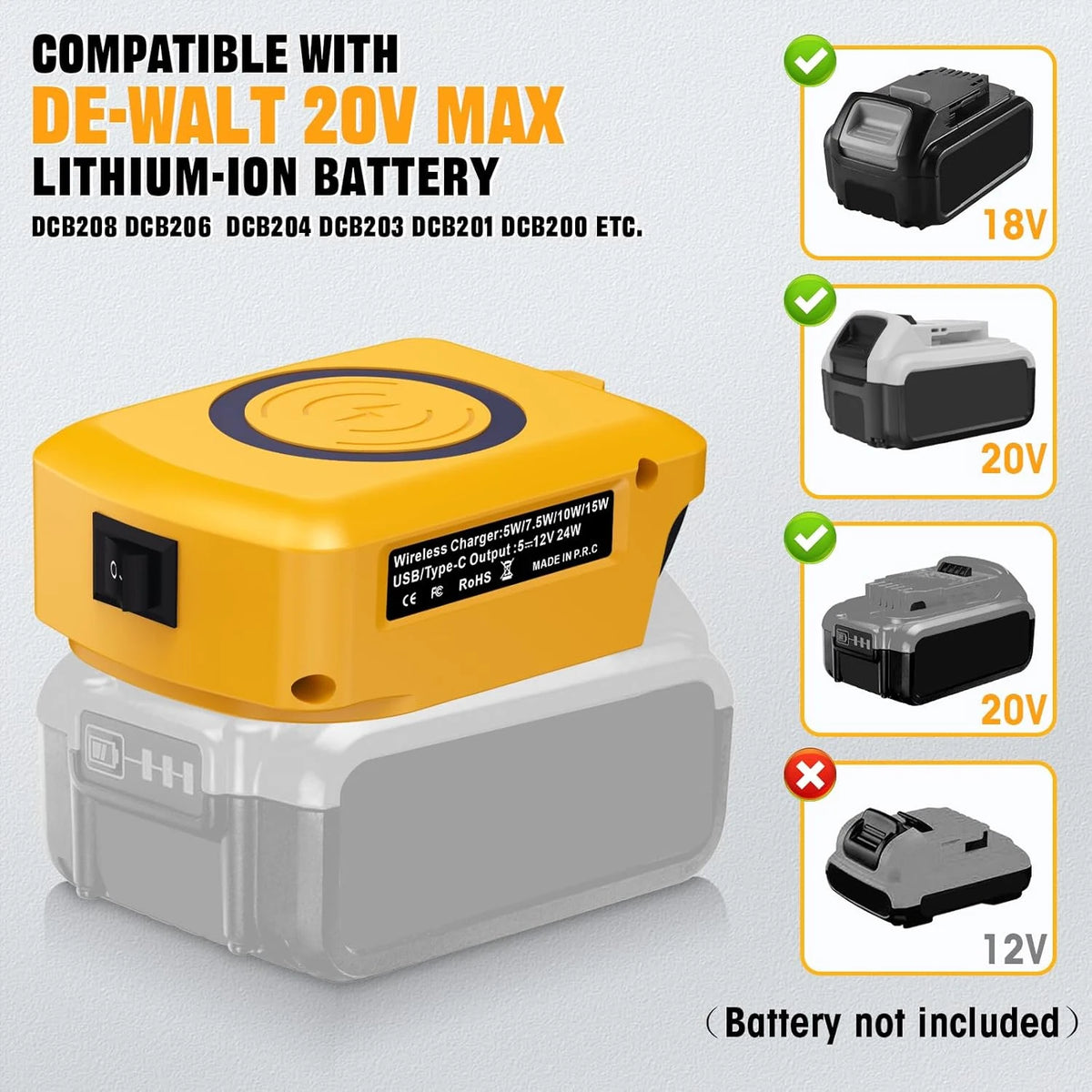 NEW Wireless Phone Charger for Makita/Dewalt/Milwaukee Li-ion Battery USB Adapter with Type-C Charges Port Portable Power Bank