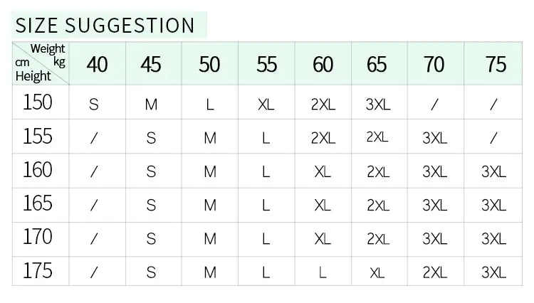 Tabla de sugerencias de talla para el suéter verde menta con bordado de globo en forma de corazón, que muestra tallas recomendadas según la estatura y el peso.