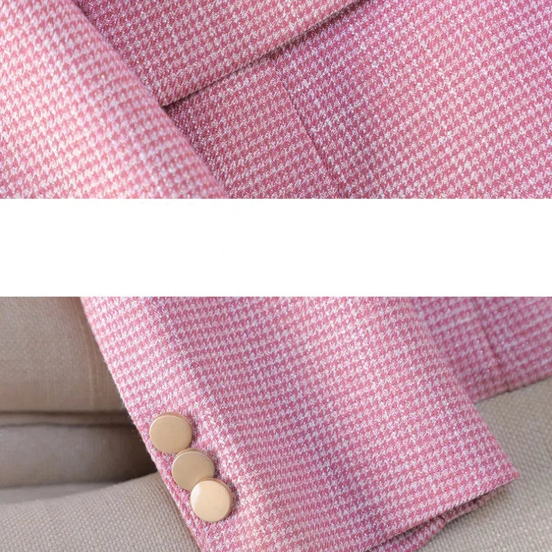 Luxury Small Women Pink Blazer Ladies Professional Suit Women Temperament Suit Fashion Interview Formal Pant Suits
