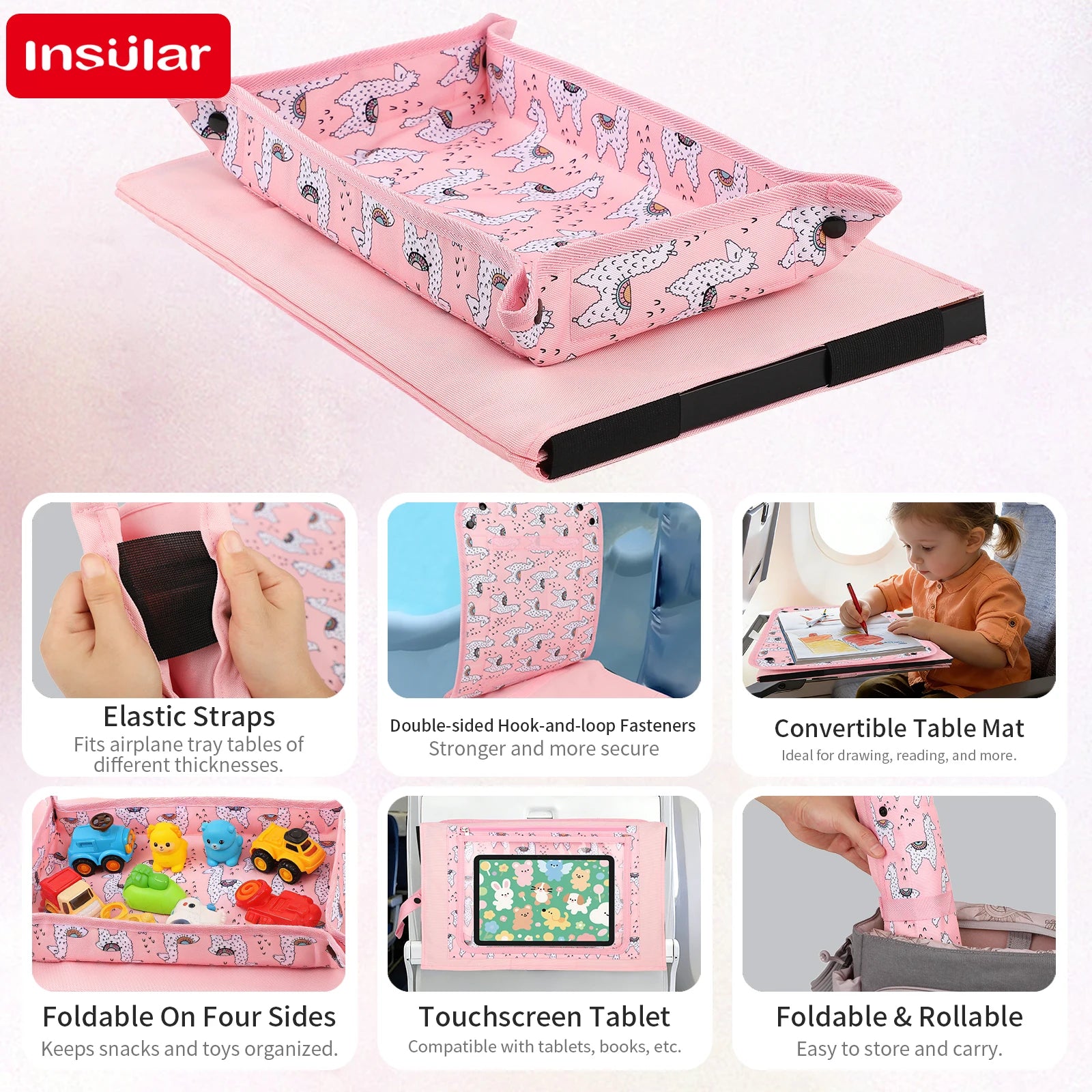 Kids Travel Tray for Airplanes Seats Travel Desk Storage Foldable & Adjustable Lap Desk for Children Entertainment & Learning