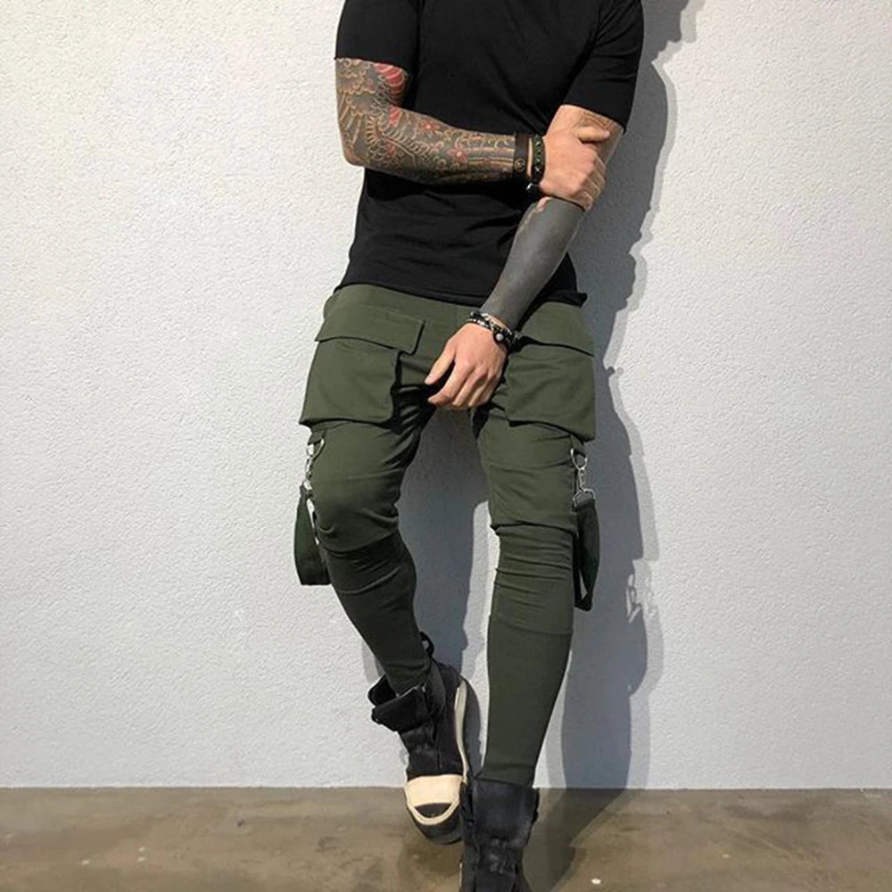Mens Cotton Sweatpants Hip Hop Joggers Streetwear Casual Slim Sport Trousers Training Workout Fitness Big Pockets Cargo Pants