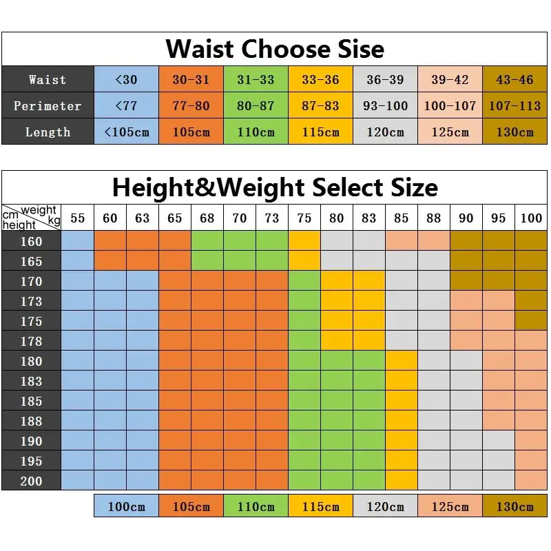 Color-coded size chart for waist and height weight selection for cexika men brown leather automatic buckle belt.
