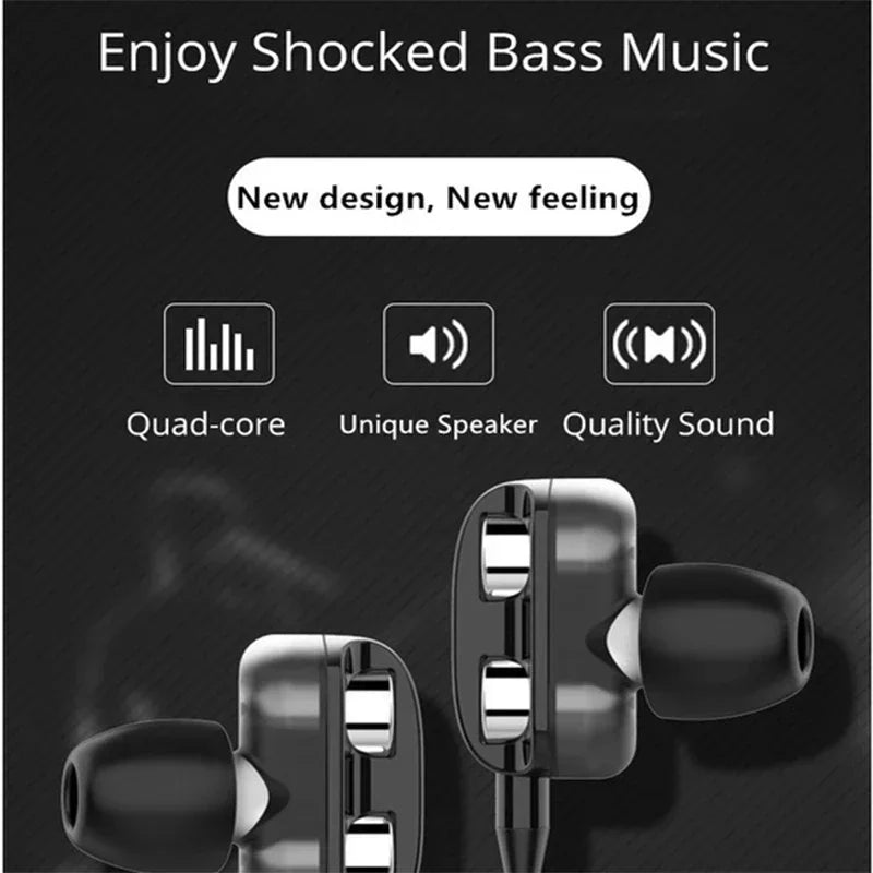 NEW 3.5mm Wired Headphones Noise Canceling In-Ear Sport Earphone Dual Driver Bass Stereo Game Headset HiFi Music Earbuds for Mic
