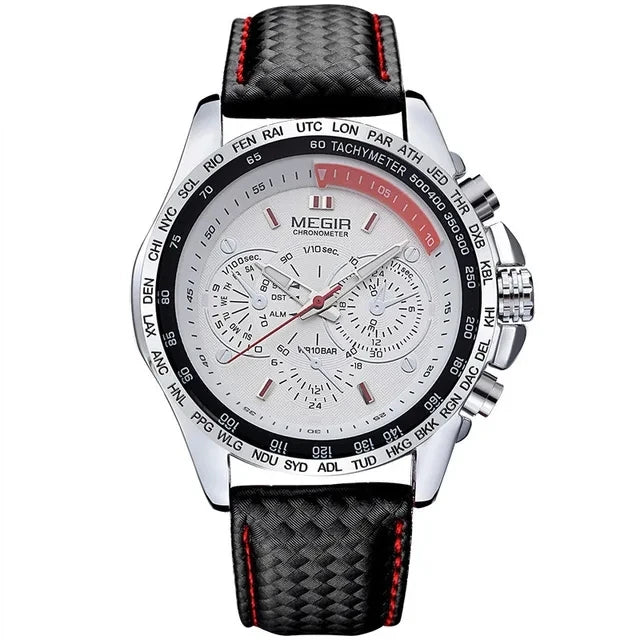 MEGIR 1010 Men's Quartz Watch with Leather Strap, Analog Display, Fashion Design, Stylish Gift for Men Relogio Feminino