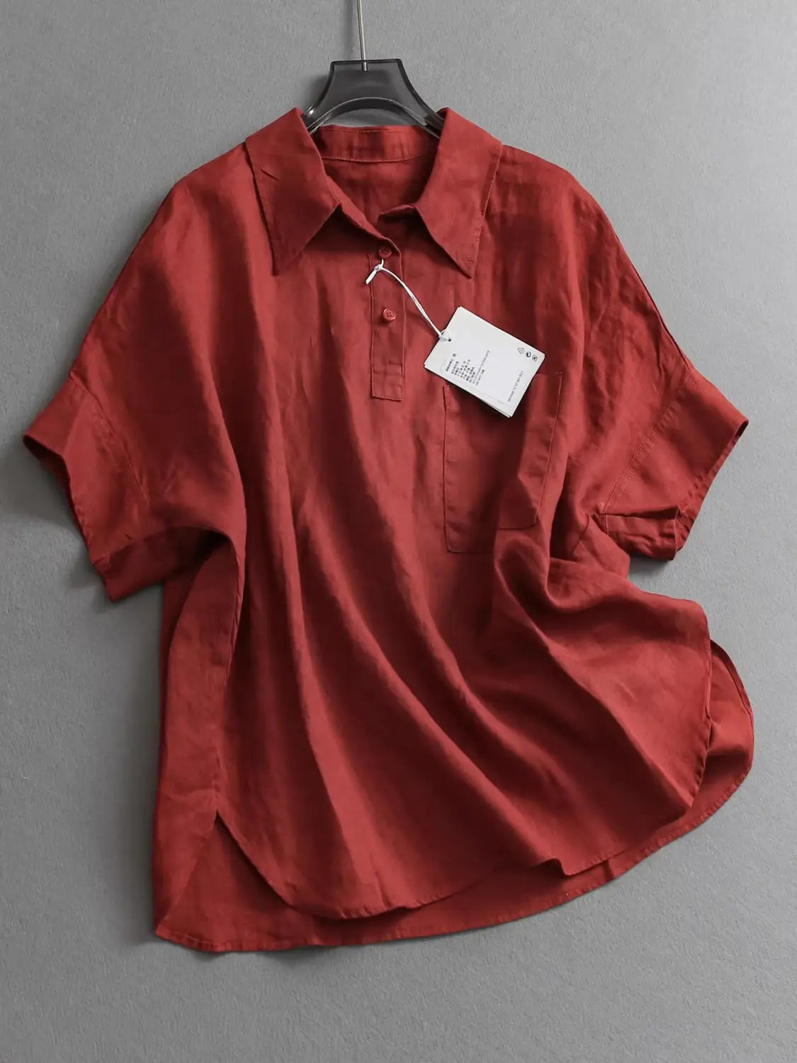 Casual Loose Button Up Short Sleeve Linen Shirt Women Summer Blouse Versatile Female Blousas