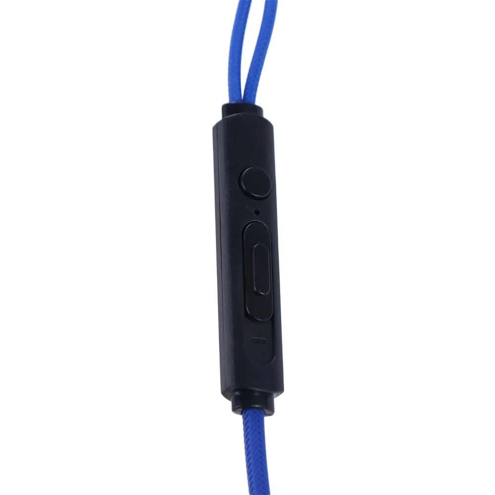 Module de commande en ligne en plastique noir avec deux câbles audio bleus pour écouteurs à double dynamique, casque stéréo filaire 3,5 mm