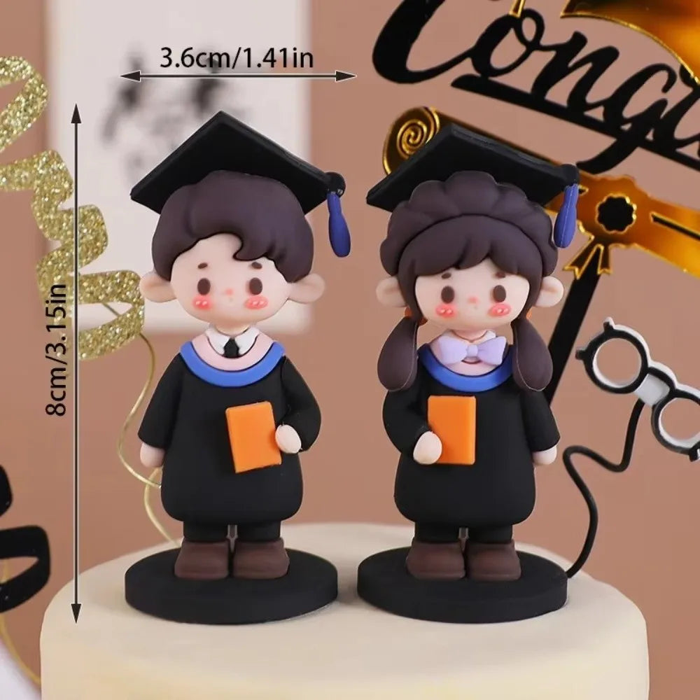 Bachelor's Doll Graduation Cake Topper Cartoon Style 3D Design Graduate Cake Figurine Cute Figurines Graduation Ornament Decor
