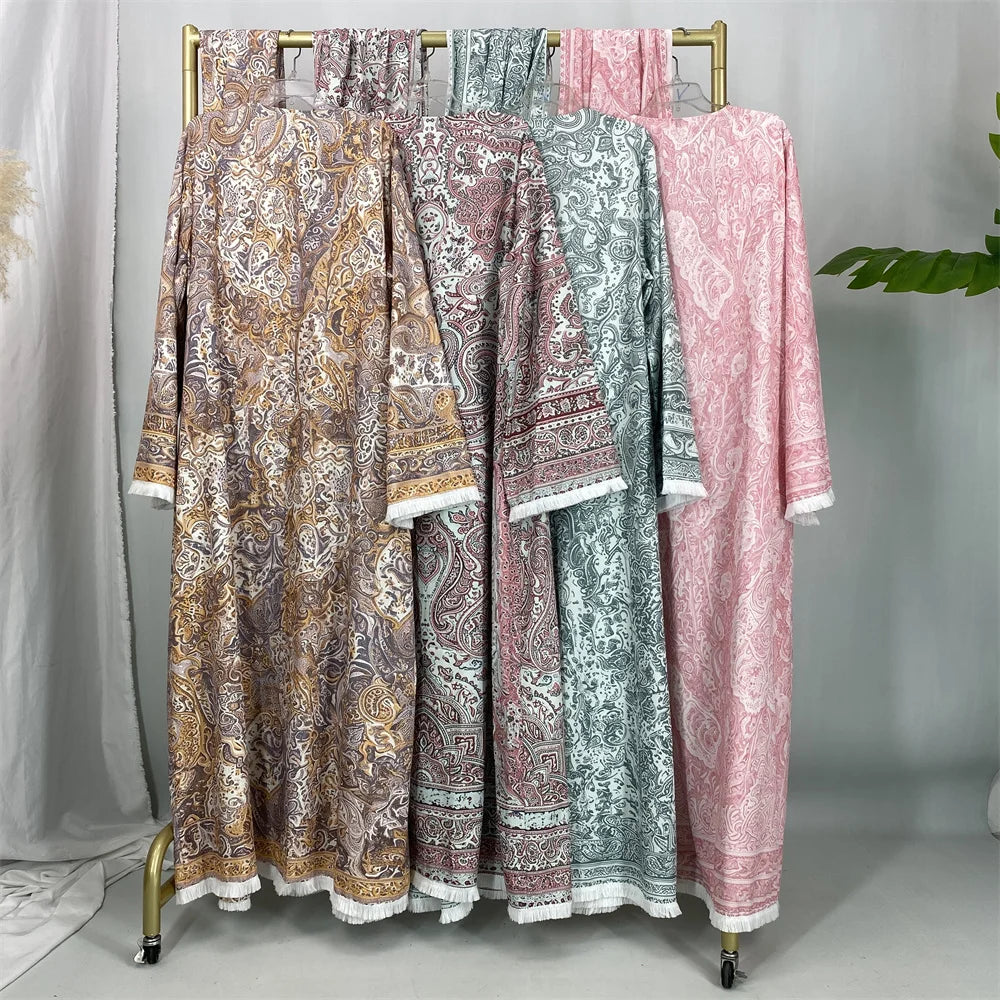 New Fashion Dubai Muslim Women Modest Dress Elegant Arabic Femme Hijab African Tassel Abaya Islamic Long Sleeve Turkey Robe