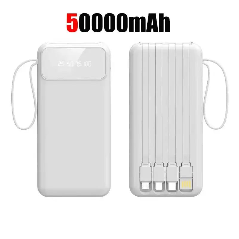 50000mAh 4in1 Power Bank With Built-in Cable Large-capacity Compact And Portable Power Bank for Xiaomi iPhone 17Promax Huawei