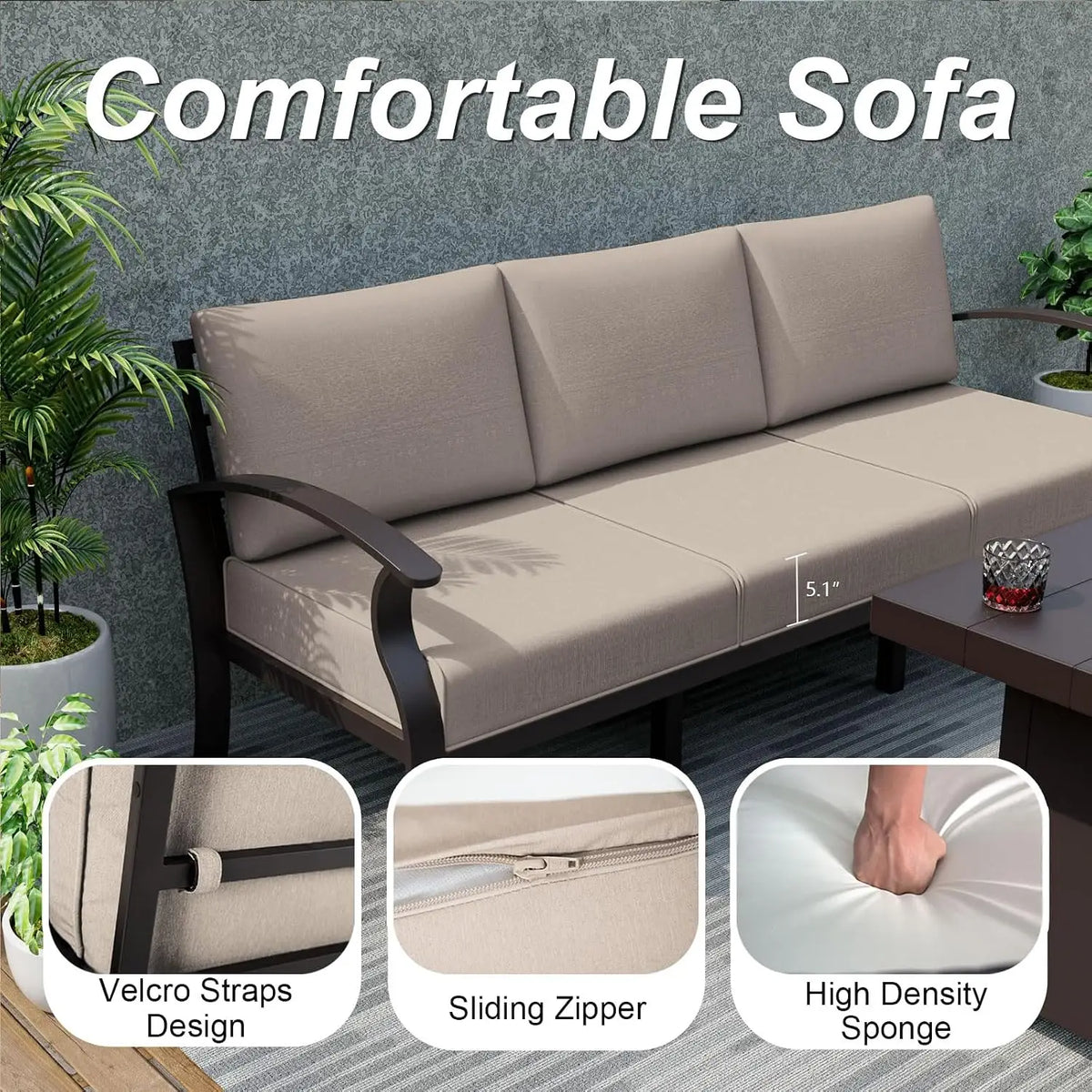 Aluminum Patio Sofa Set 8-seat Outdoor Sectional w/5.1" Cushions, Conversation Furniture for Porch Backyard Poolside, Customized