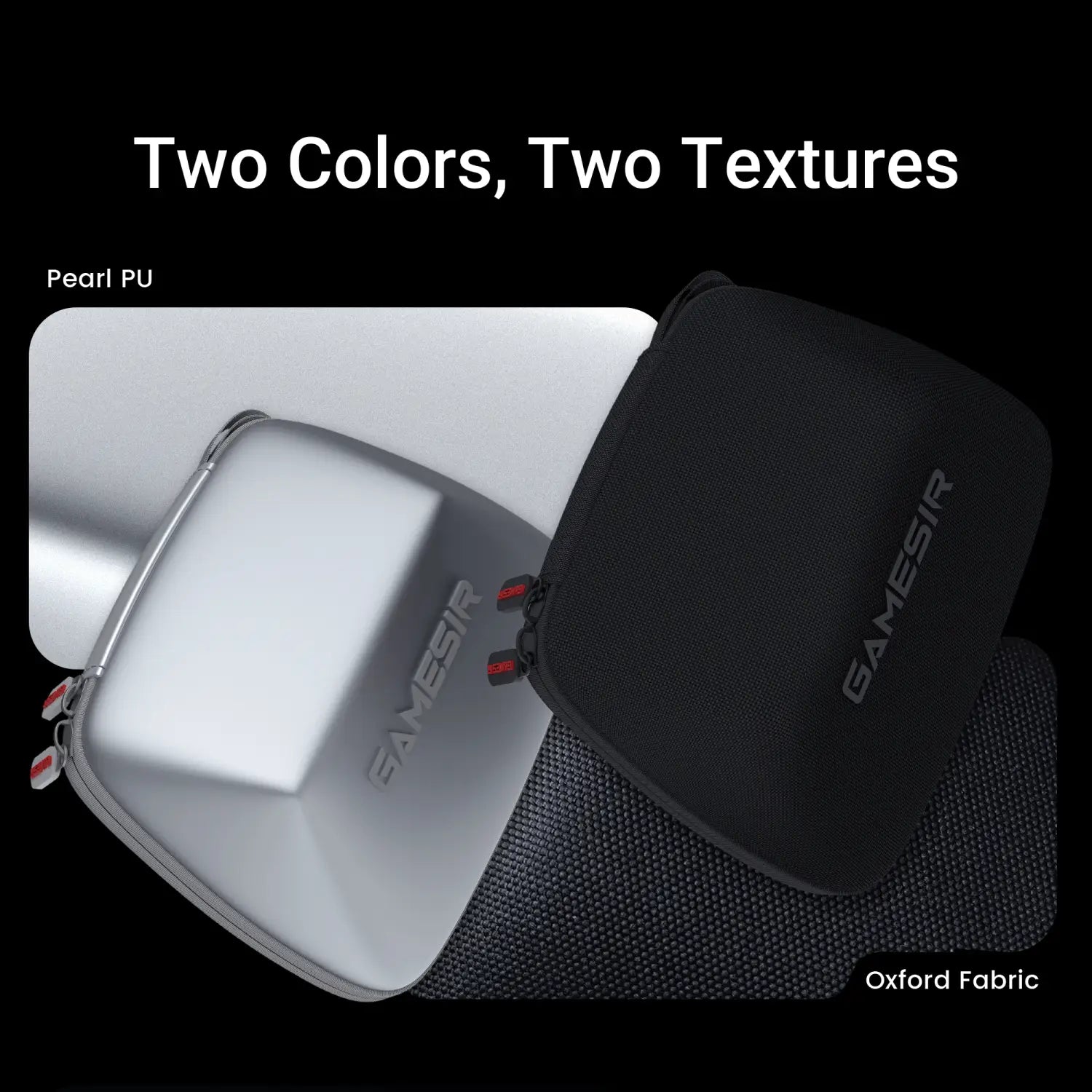 Silver pearl pu and black oxford fabric laptop cases by Gamesir featuring a sleek modern design with contrasting textures from the Gamesir G7 Magnetic Faceplate and Accessories Kit.