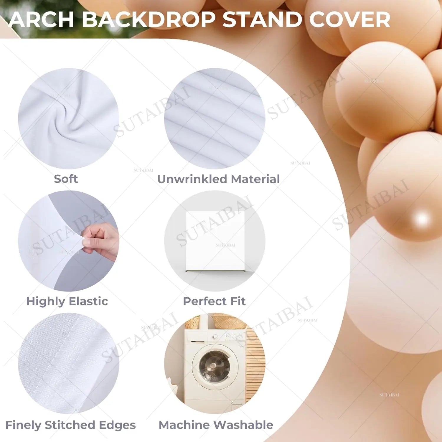 white soft highly elastic arch backdrop stand cover with finely stitched edges for Easter he is risen round backdrop resurrection lily