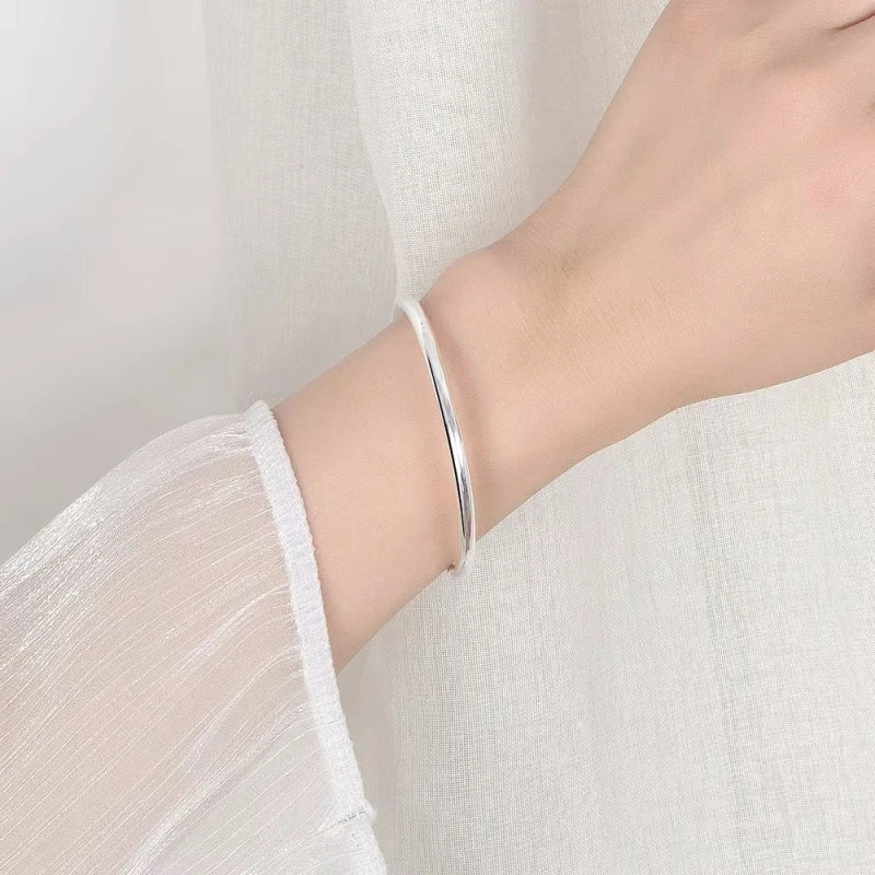 925 Sterling Silver 4MM Bangle Bracelets For Women Luxury Quality Jewelry Wholesale Jewellery