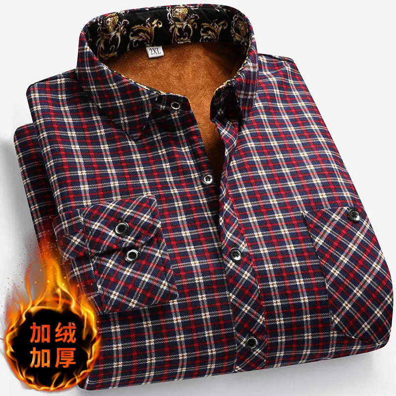 Winter Men's Fleece-lined Long Sleeve Shirt Business Casual Fashion Comfortable Non Ironing Versatile Top