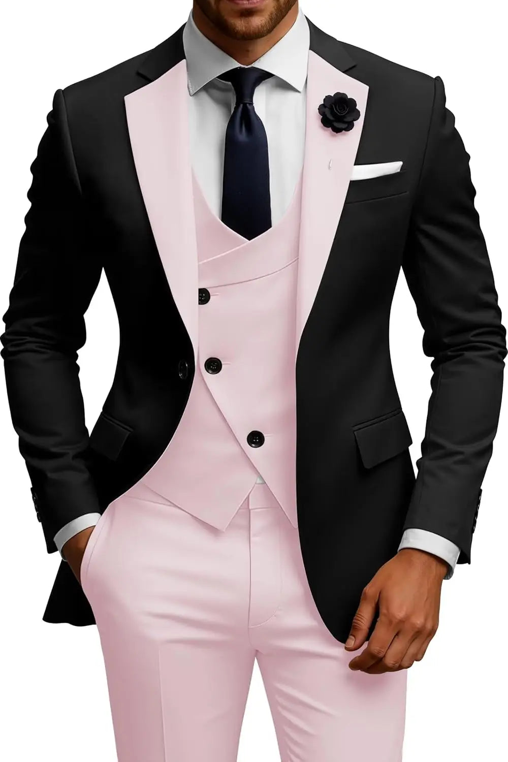 Mens Suits 3 Piece Slim Fit Double Breasted Suit Wedding Prom Tuxedo Suit Set