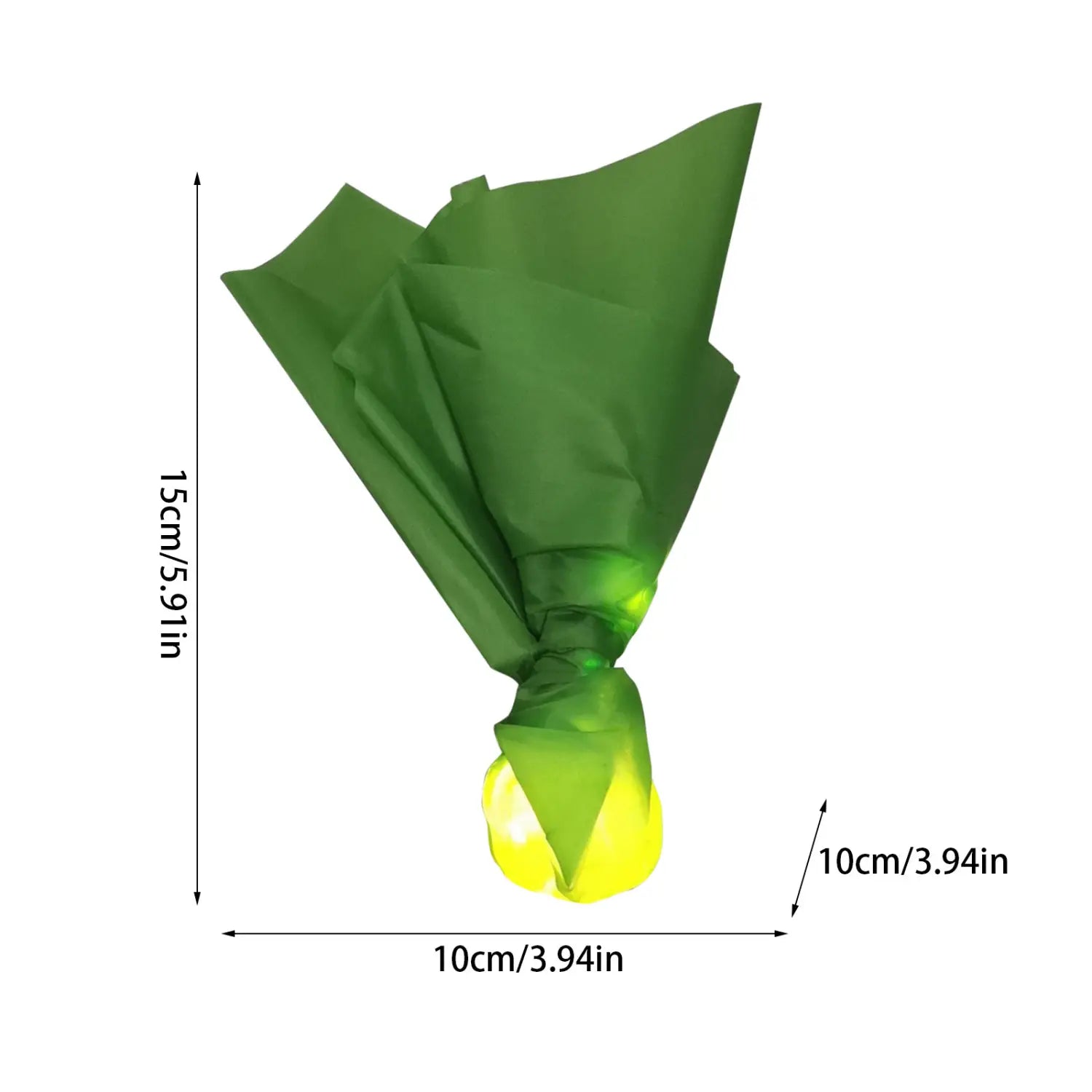 A compact green LED umbrella with a glowing yellow base and folded canopy featured as a floating fireball LED Halloween prop.