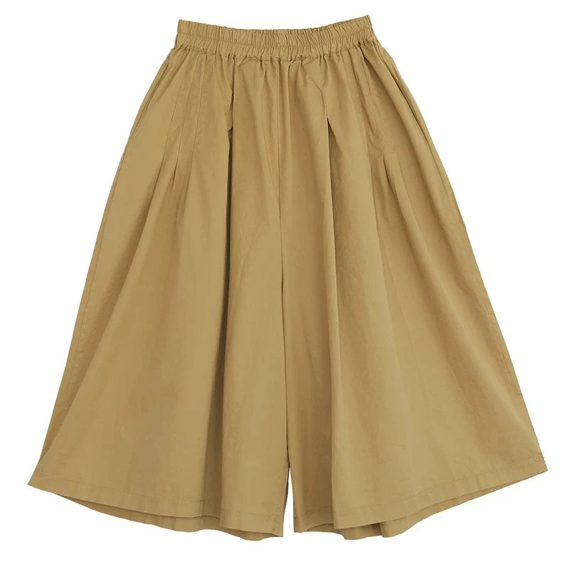 Women's Wide Leg Pants 2026 Summer High Waist Loose Thin Capri Pants Female Mom Casual Solid Color White Design Skirt Pants