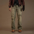2026 New Men's Denim Trousers Trendy High Street Heavy Holes Old Loose Retro Straight Pants