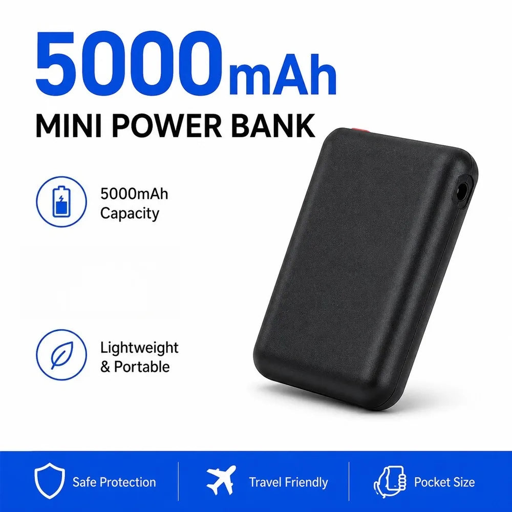 Mini 5000mAh Power Bank/portable External Battery Pack USB Charger Suitable for Charging Mobile Phones, Travel Backup Batteries.