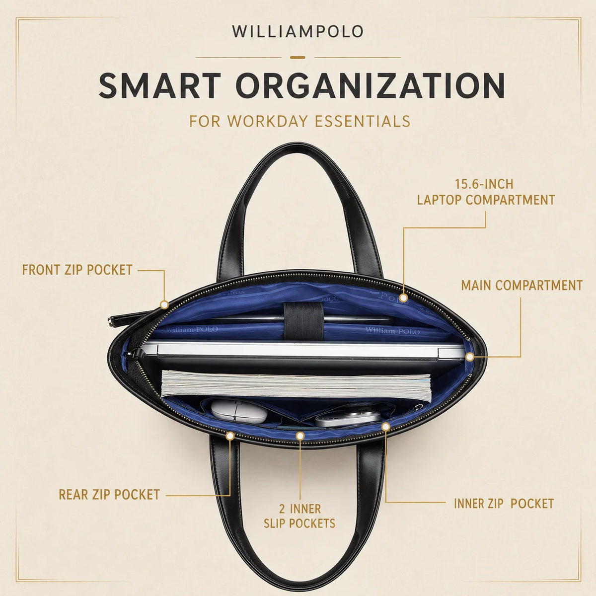 Men's Business Briefcase Wear-Resistant Laptop Notebook Computer Bag Document Handbag for Office Commuting Travel