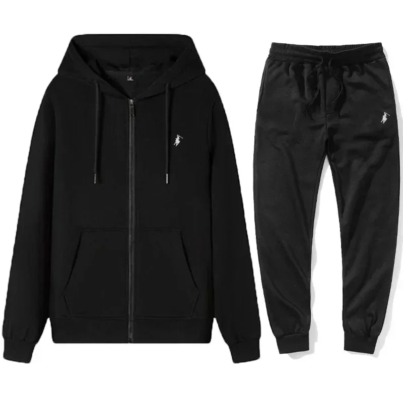 Men's Classic Hoodies and Sport Pants for Autumn and Winter, Suitable for Casual Fitness, Warmth and Casual Sportswear Sets in A