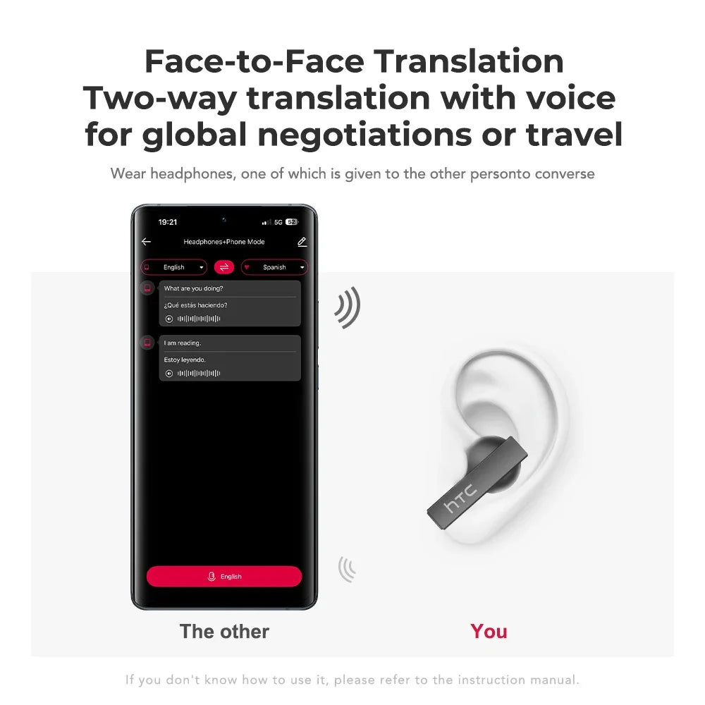[Ultra HD Screen] HTC NE40 Earphones Bluetooth V6 TWS Sports Wireless Headphones AI Translator Earbud In-Ear Noise Reduction Mic