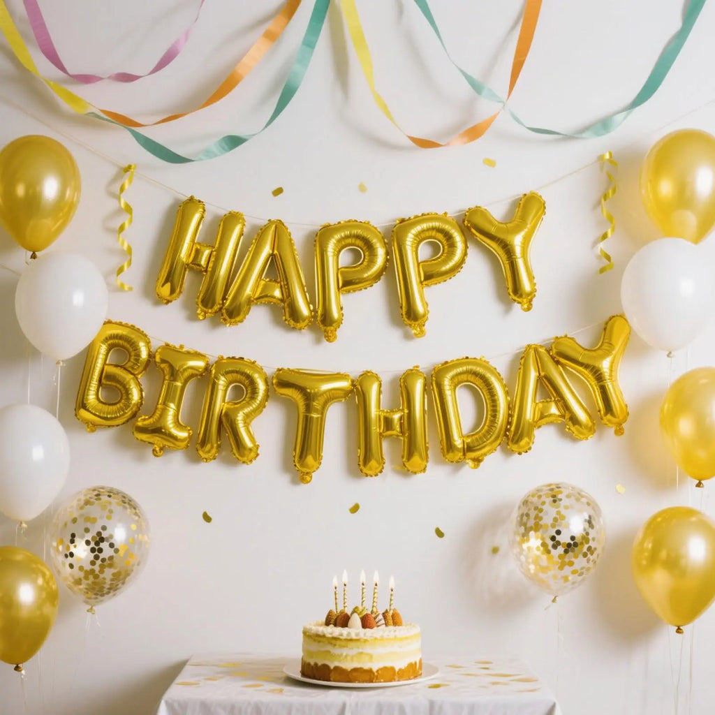 Gold Blue Happy Birthday Balloon 16Inch Foil Letters Birthday Sign Banner Bunting for Girls Boys Kids Adults Birthday Decoration