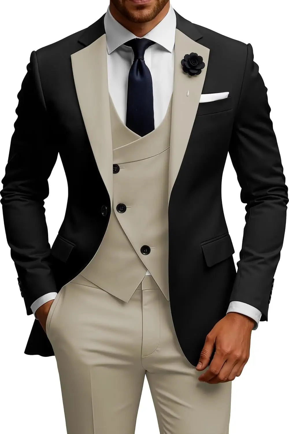 Mens Suits 3 Piece Slim Fit Double Breasted Suit Wedding Prom Tuxedo Suit Set